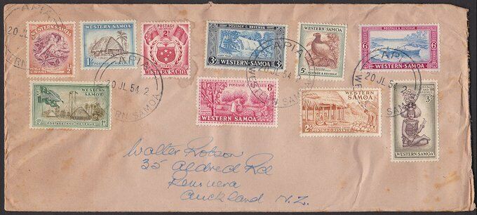 Samoa 1954 Cover With Complete Definitive Set Apia To Nz....................j543