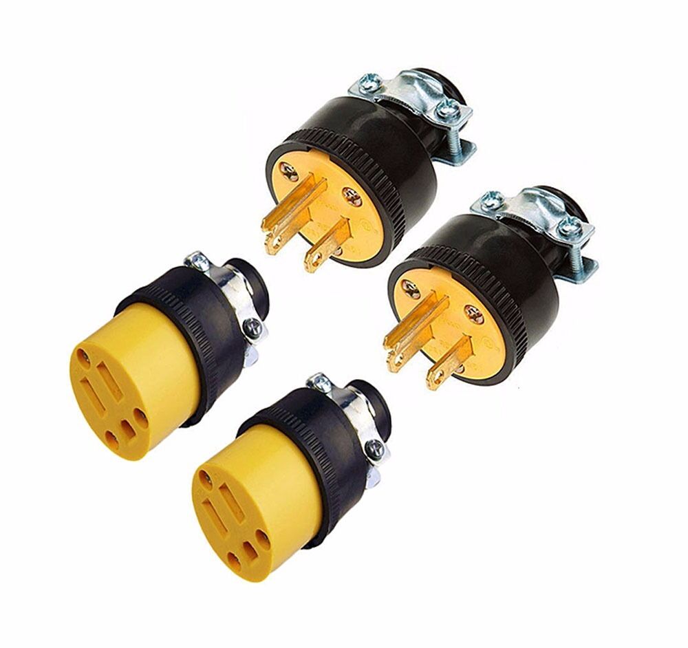 4 Male & Female 3 Wire Replacement Electrical Plug Ends, 3 Prong, Extension Cord