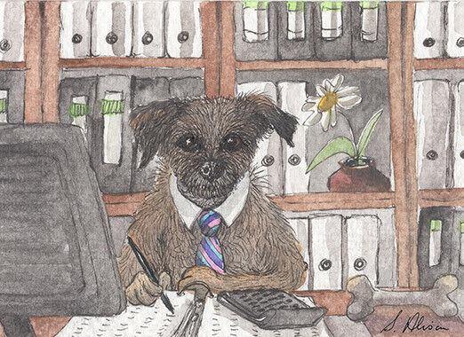 Border Terrier Dog Orig Aceo Mini Painting Accountant Bookkeeper By Susan Alison