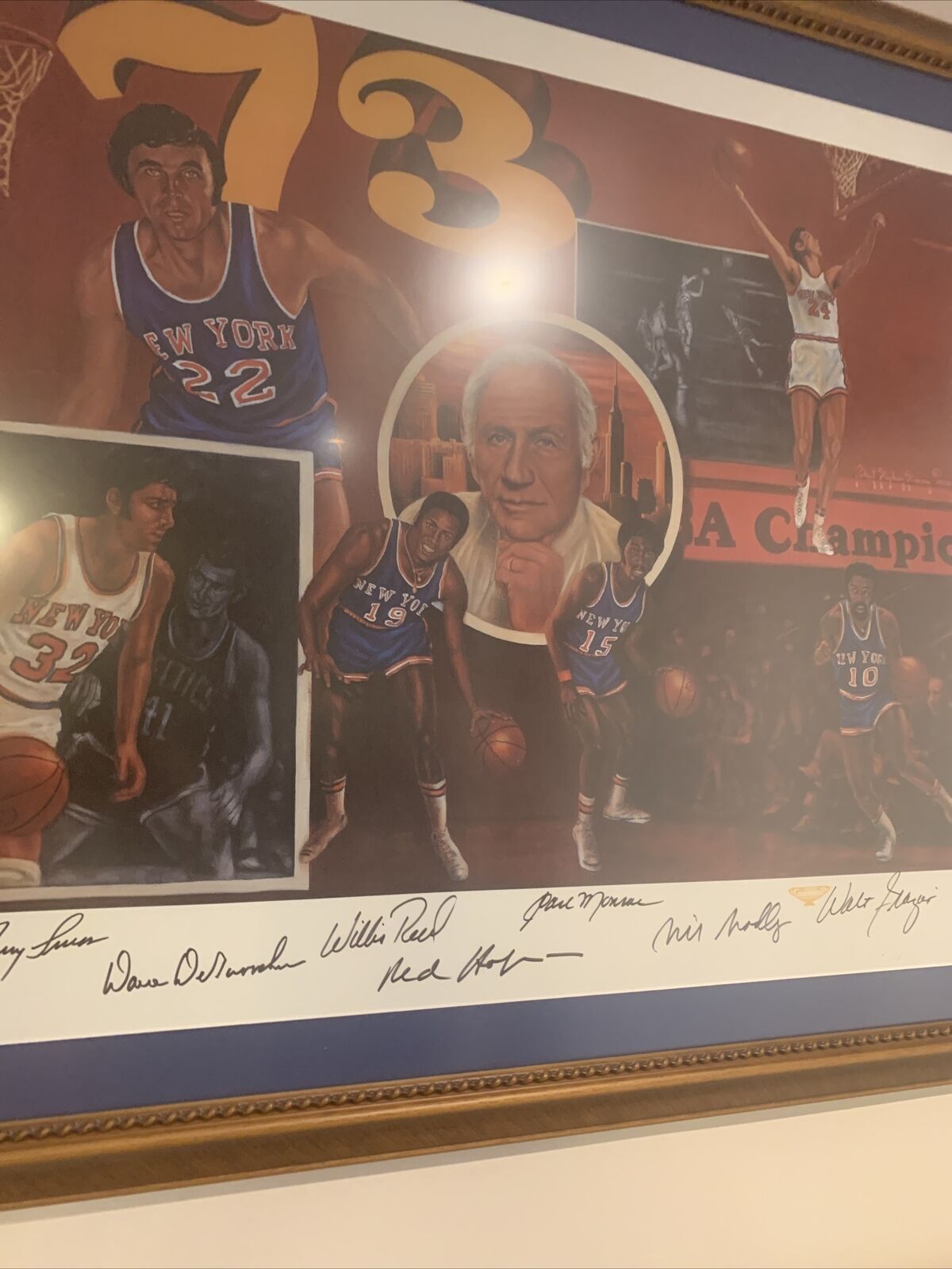 Rare 1973 New York Knicks Champs Autographed Lithograph #935/1973 Signed Team