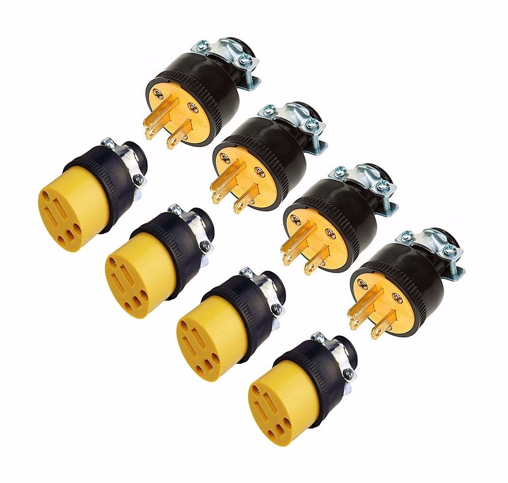 8 Male & Female 3 Wire Replacement Electrical Plug Ends, 3 Prong, Extension Cord