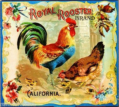 Riverside Royal Rooster Brand Chickens Orange Citrus Fruit Crate Label Art Print