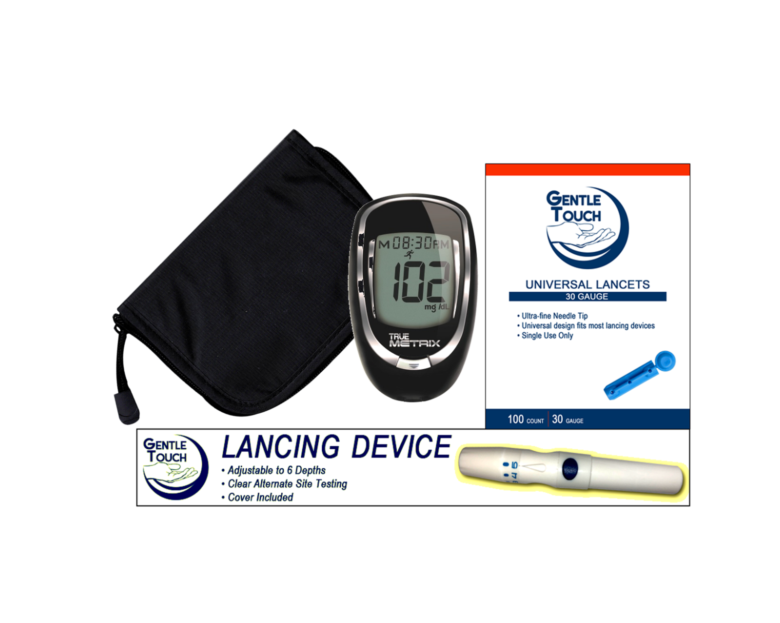 True Metrix Blood Glucose Meter, Lancet 100 Ct & Lancing Device