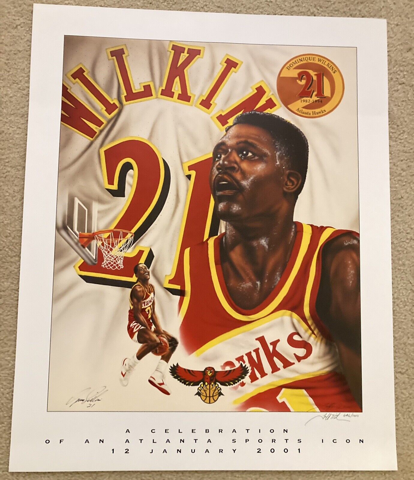 Dominique Wilkins Signed 2001 Jersey Retirement Poster