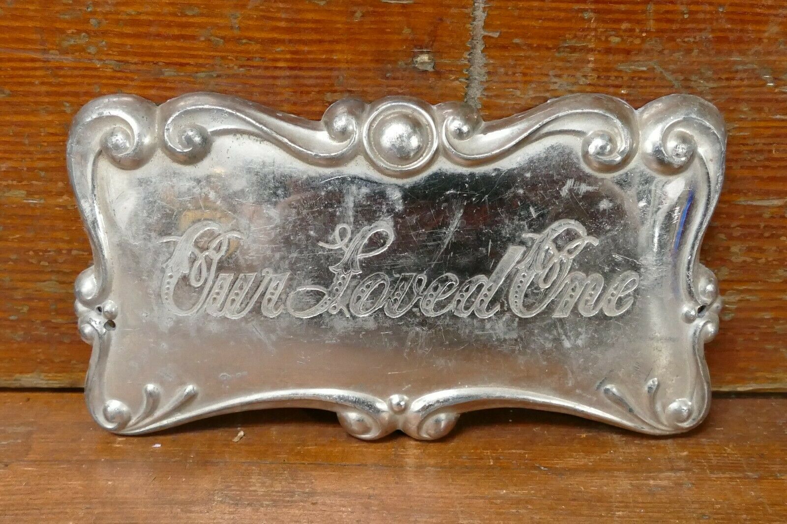 Antique Casket Coffin Funeral Plaque Silver Plated Ornate Our Loved One