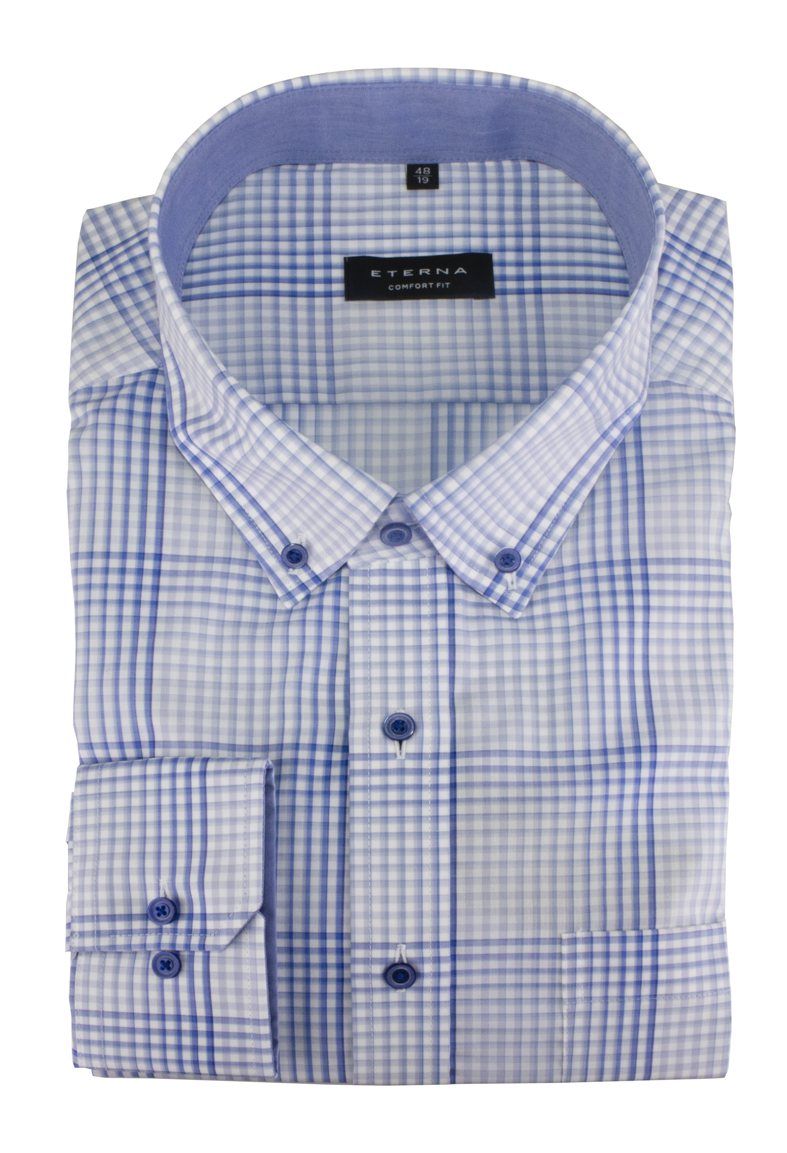 Eterna Long Sleeve Shirt Blue Checked 3683-11-e144 - Comfort Fit Shirt Men