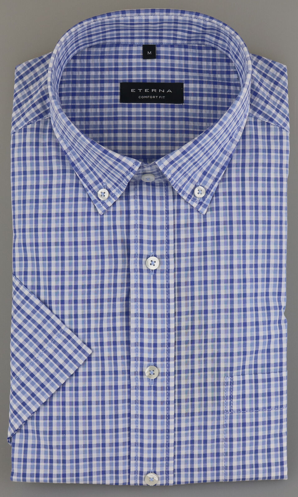 Eterna Short Sleeve Shirt Blue-white Checked 2374-12-k294 - Comfort Fit Men