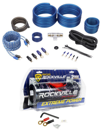 Rockville Rxc2d 2 Farad Stiffening Capacitor + Rockvile Rwk41 4 Awg Amp Kit