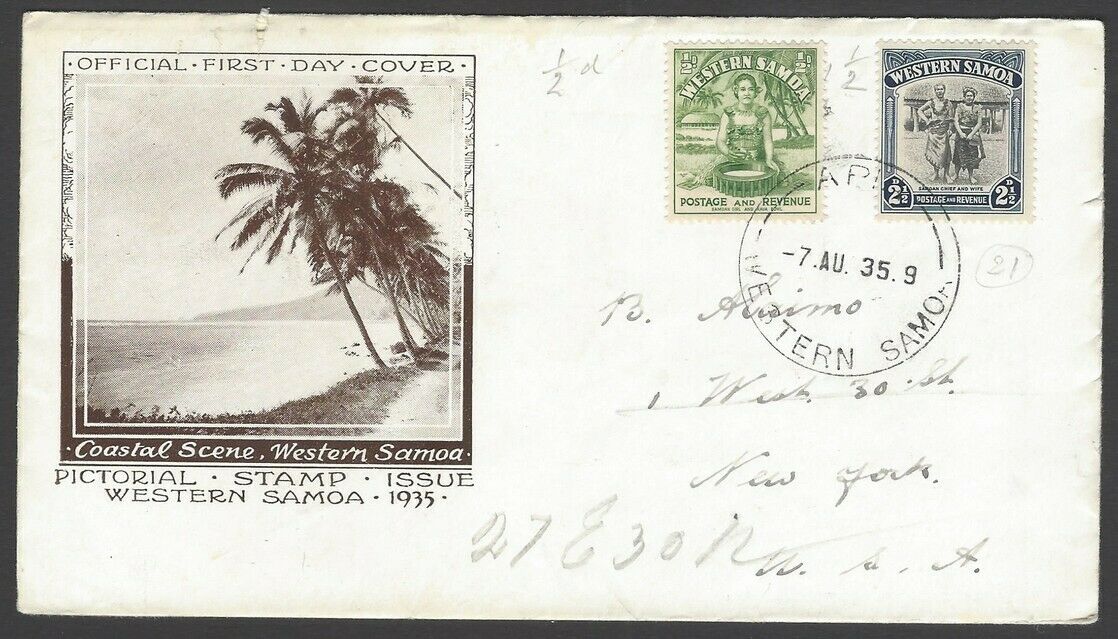 65 Western Samoa 1935 1/2d & 2 1/2d Illustrated Fdc First Day Cover