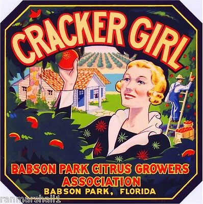 Babson Park Florida Cracker Girl #1 Orange Citrus Fruit Crate Label Art Print