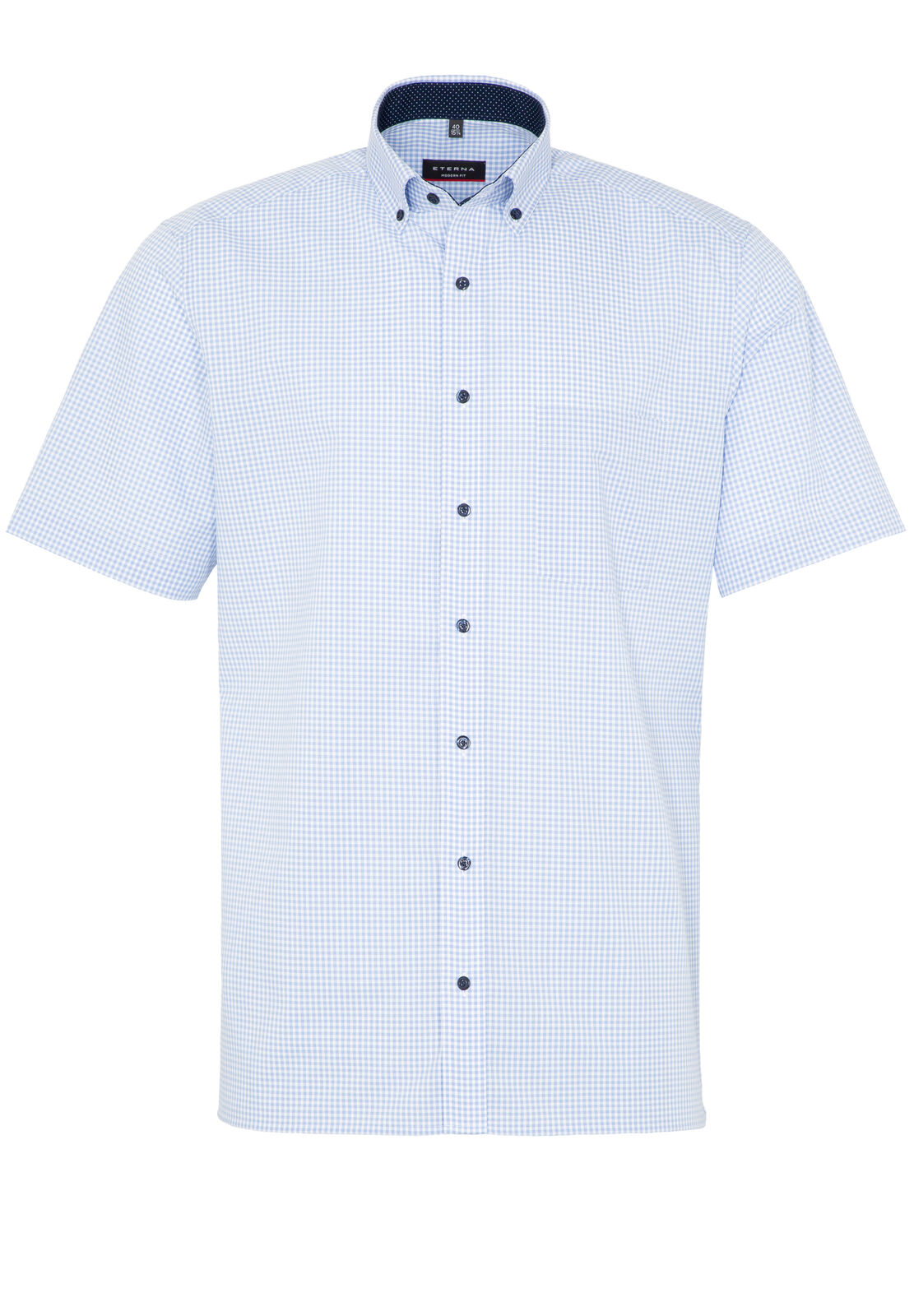 Eterna Short Sleeve Shirt Light Blue Check 8913-12-c143 - Modern Fit Shirt Men