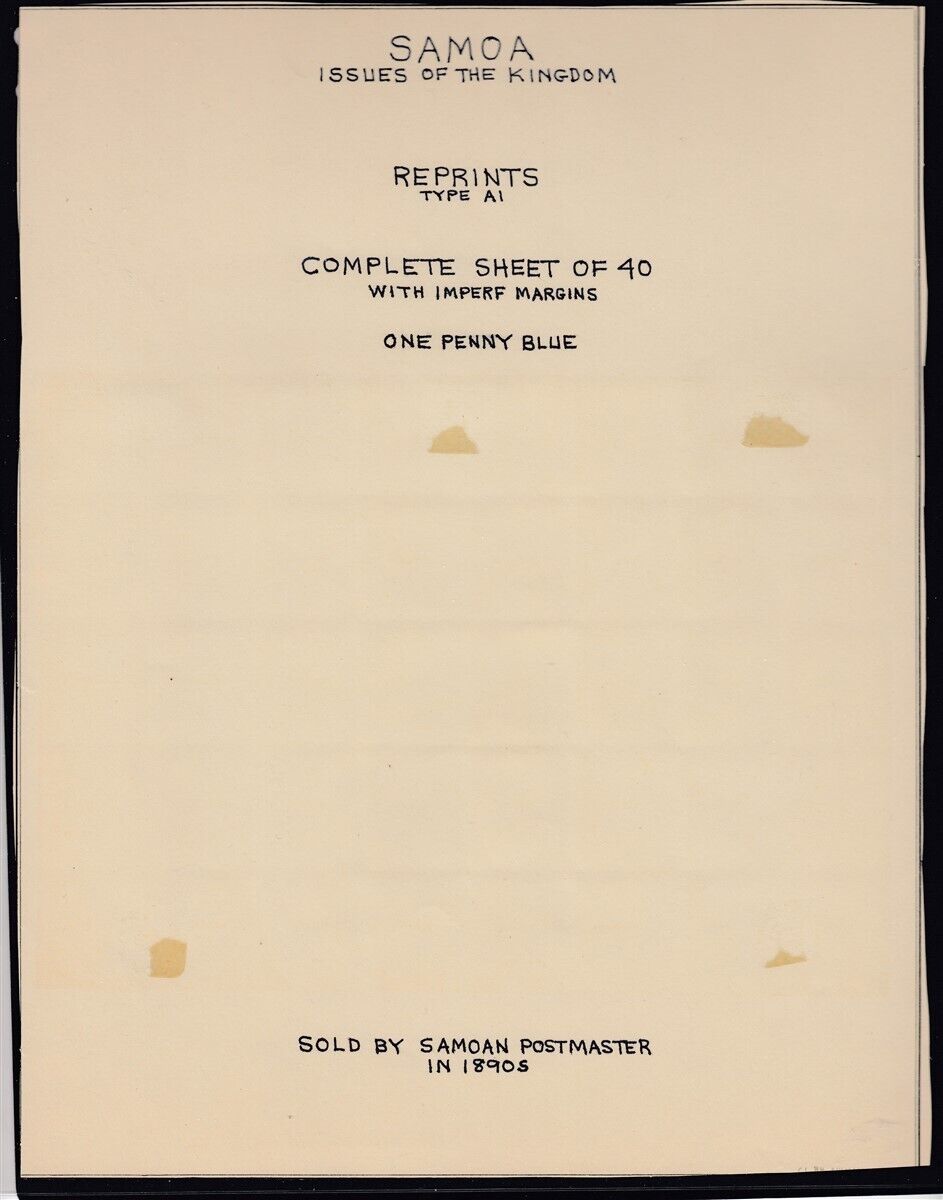 Samoa 1890 Official Reprints In Full Sheets (hinged At Tops) 9 Sheets